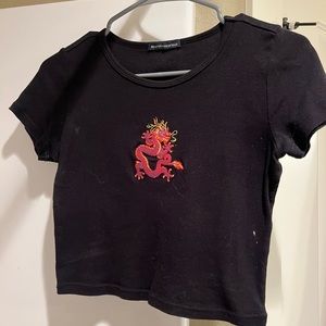 Brandy Melville Cropped Black Baby Tee with Dragon Graphic